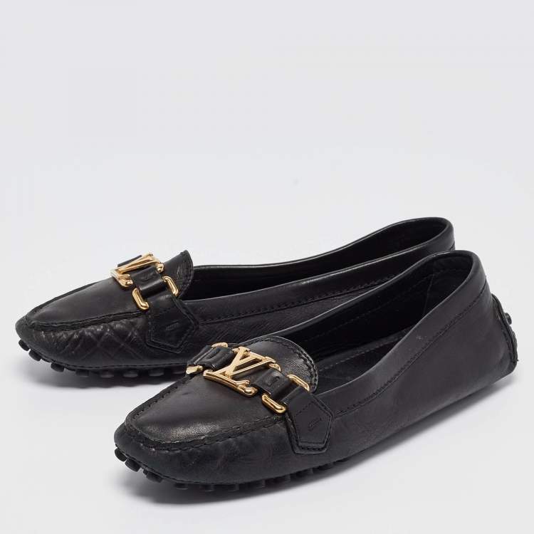 Pre Owned Louis Vuitton Black Leather Oxford Ballet Flats Size 37