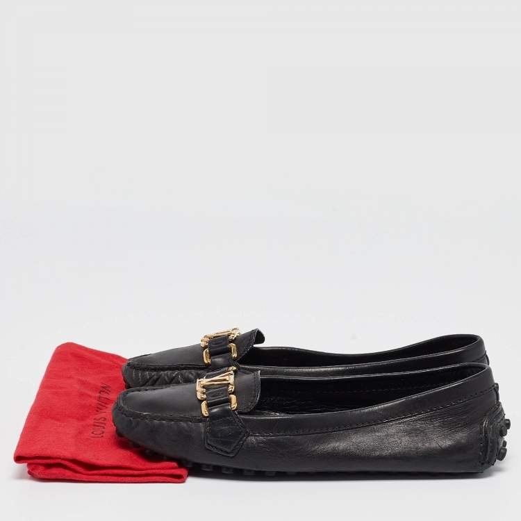 Pre Owned Louis Vuitton Black Leather Oxford Ballet Flats Size 37