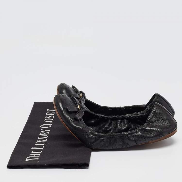 Pre Owned Louis Vuitton Black Monogram Leather Elba Scrunch Ballet Flats Size 39.5
