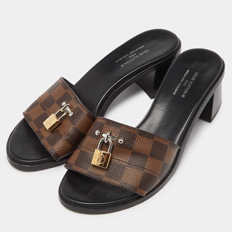 Pre Owned Louis Vuitton Damier Ebene Canvas Lock It Slide Sandals Size 37