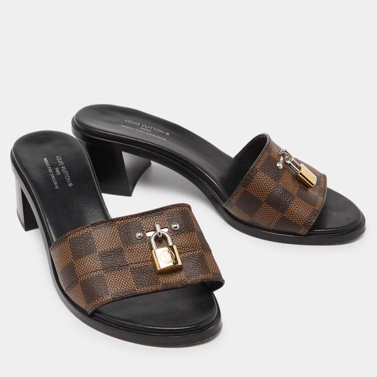 Pre Owned Louis Vuitton Damier Ebene Canvas Lock It Slide Sandals Size 37