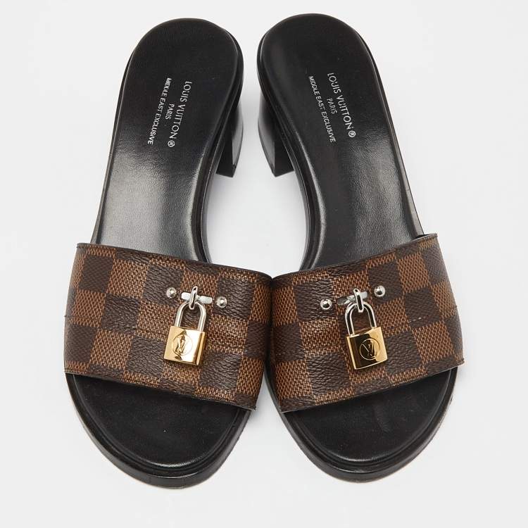 Pre Owned Louis Vuitton Damier Ebene Canvas Lock It Slide Sandals Size 37