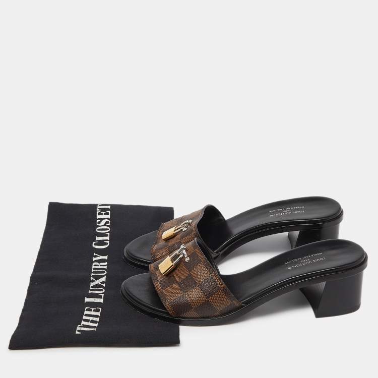 Pre Owned Louis Vuitton Damier Ebene Canvas Lock It Slide Sandals Size 37