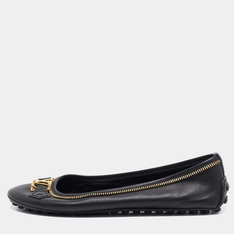 Pre Owned Louis Vuitton Black Leather Oxford Ballet Flats Size 39