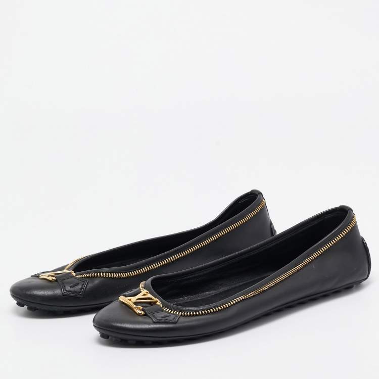 Pre Owned Louis Vuitton Black Leather Oxford Ballet Flats Size 39