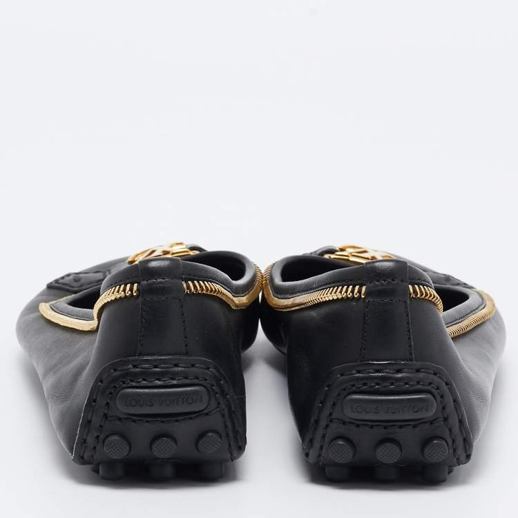 Pre Owned Louis Vuitton Black Leather Oxford Ballet Flats Size 39