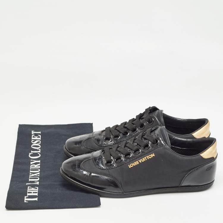 Pre Owned Louis Vuitton Black Nylon and Patent Leather Low Top Sneakers Size 38.5 