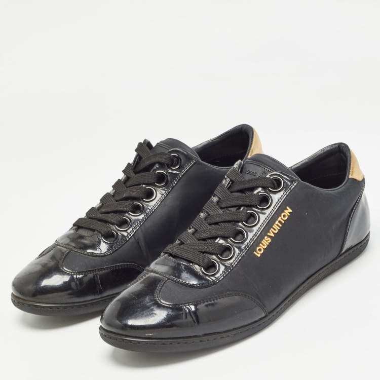 Pre Owned Louis Vuitton Black Nylon and Patent Leather Low Top Sneakers Size 38.5 