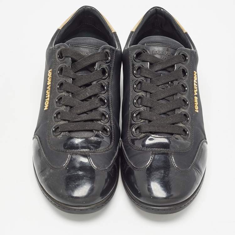 Pre Owned Louis Vuitton Black Nylon and Patent Leather Low Top Sneakers Size 38.5 