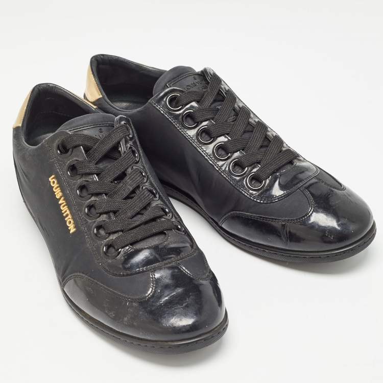 Pre Owned Louis Vuitton Black Nylon and Patent Leather Low Top Sneakers Size 38.5 