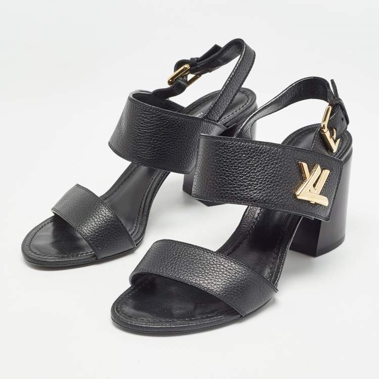Pre Owned Louis Vuitton Black Leather Horizon Slingback Sandals Size 39