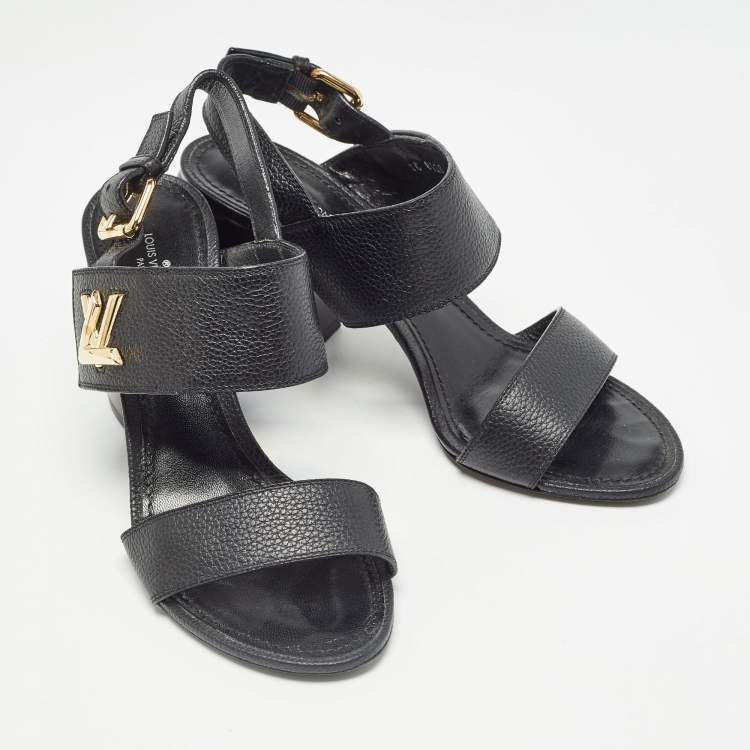Pre Owned Louis Vuitton Black Leather Horizon Slingback Sandals Size 39