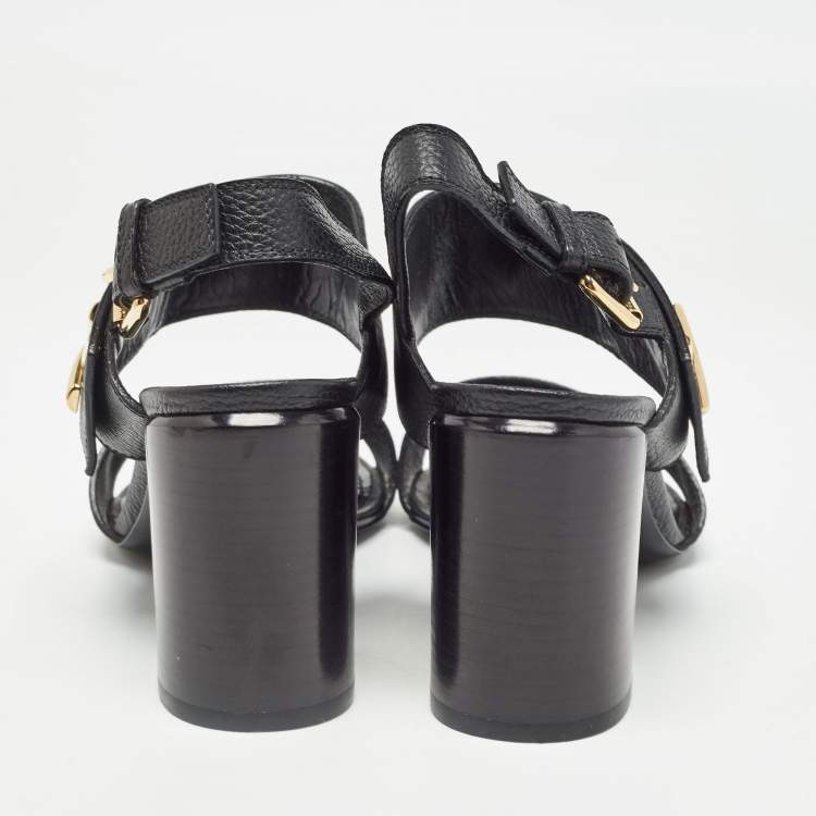 Pre Owned Louis Vuitton Black Leather Horizon Slingback Sandals Size 39