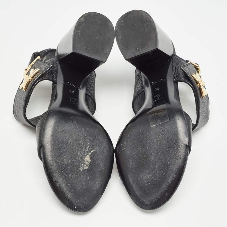 Pre Owned Louis Vuitton Black Leather Horizon Slingback Sandals Size 39