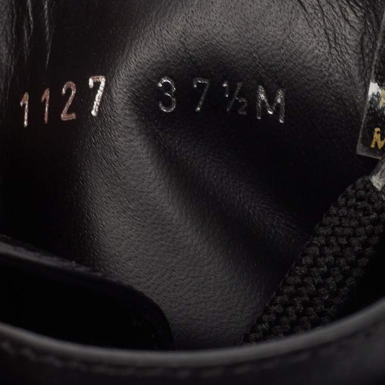 Pre Owned Louis Vuitton Black Leather Wonderland Flat Ranger Boots Size 37.5