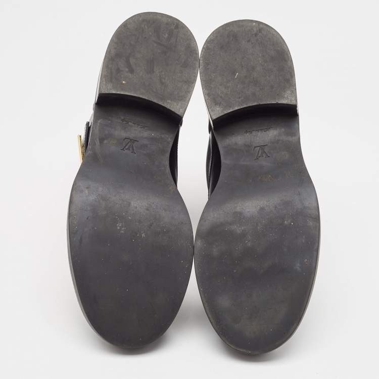 Pre Owned Louis Vuitton Black Leather Wonderland Flat Ranger Boots Size 37.5