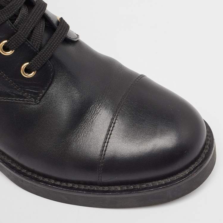 Pre Owned Louis Vuitton Black Leather Wonderland Flat Ranger Boots Size 37.5