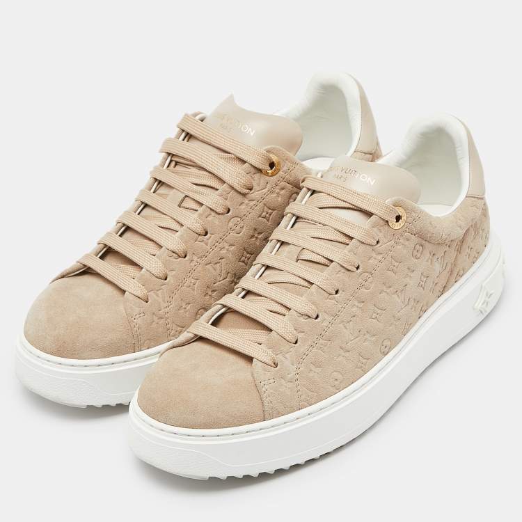 Louis Vuitton Beige Monogram Suede Time Out Low Top Sneakers Size