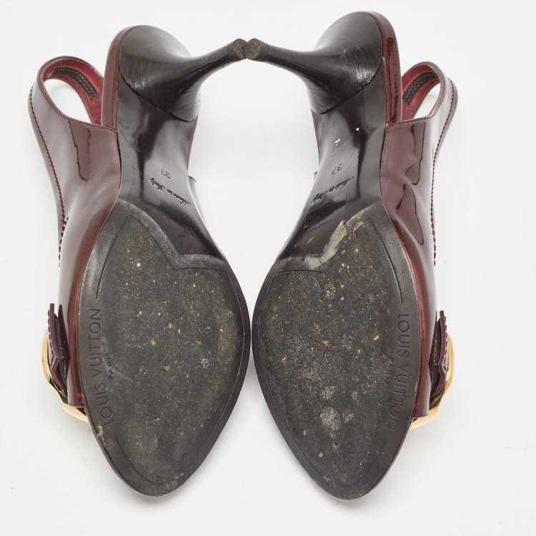Pre Owned Louis Vuitton Burgundy Patent Leather Slingback Sandals Size 37