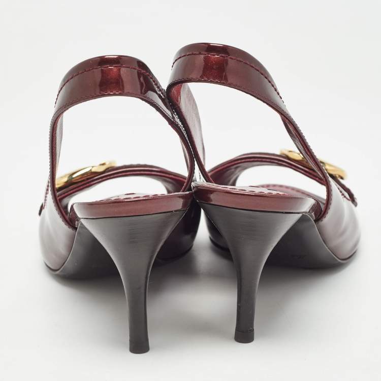 Pre Owned Louis Vuitton Burgundy Patent Leather Slingback Sandals Size 37
