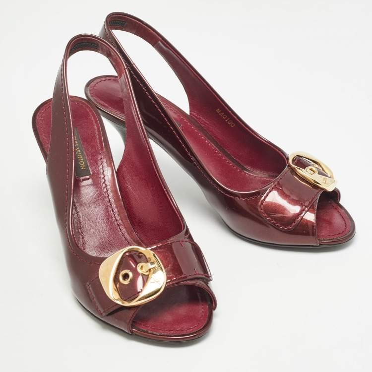 Pre Owned Louis Vuitton Burgundy Patent Leather Slingback Sandals Size 37