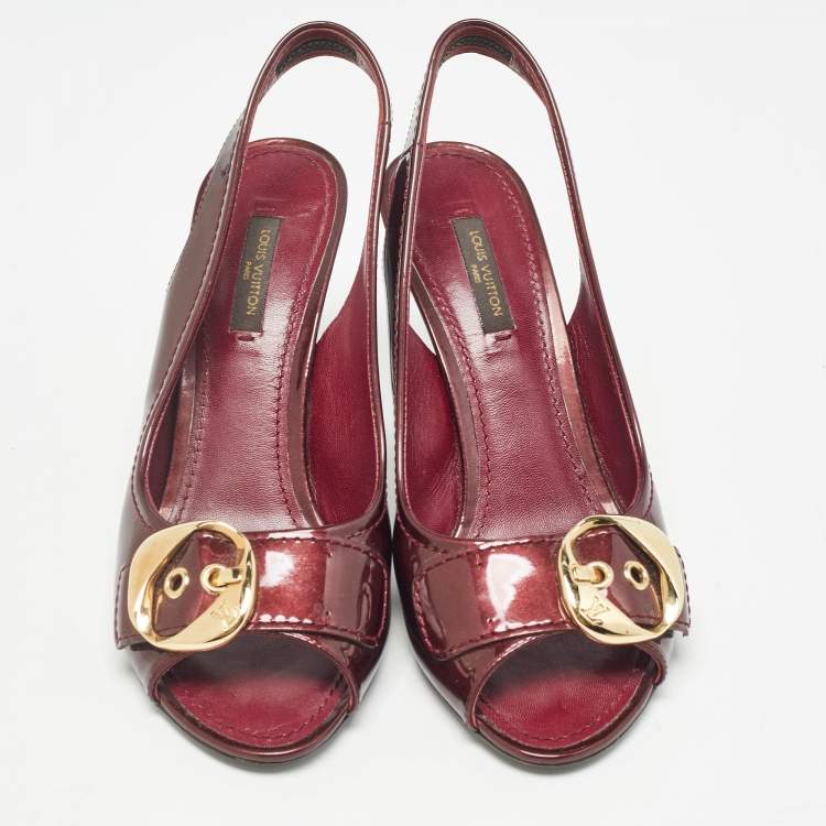 Pre Owned Louis Vuitton Burgundy Patent Leather Slingback Sandals Size 37