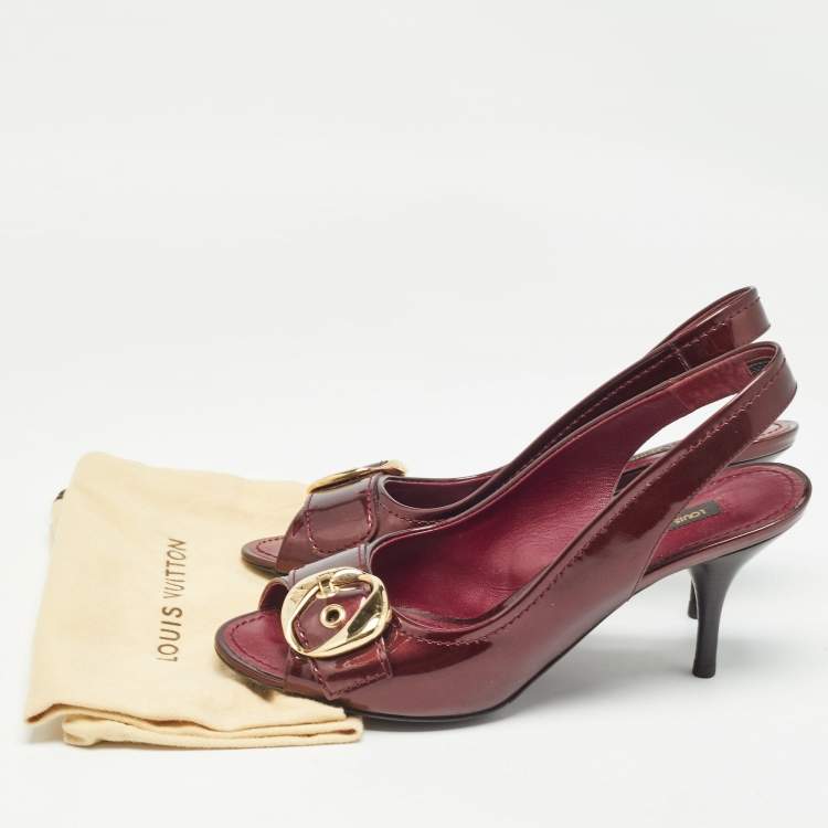 Pre Owned Louis Vuitton Burgundy Patent Leather Slingback Sandals Size 37