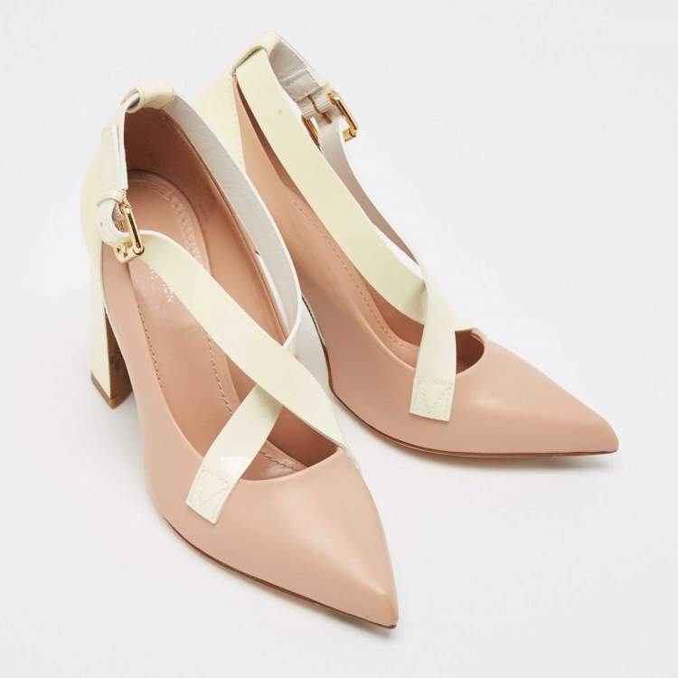 Pre Owned Louis Vuitton Pink/Off White Leather and Patent Matchmake Pumps Size 38.5