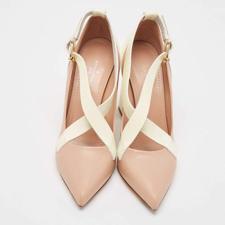 Pre Owned Louis Vuitton Pink/Off White Leather and Patent Matchmake Pumps Size 38.5