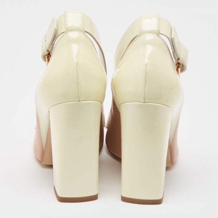 Pre Owned Louis Vuitton Pink/Off White Leather and Patent Matchmake Pumps Size 38.5