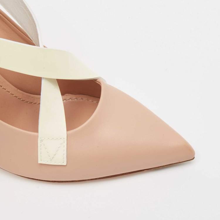 Pre Owned Louis Vuitton Pink/Off White Leather and Patent Matchmake Pumps Size 38.5