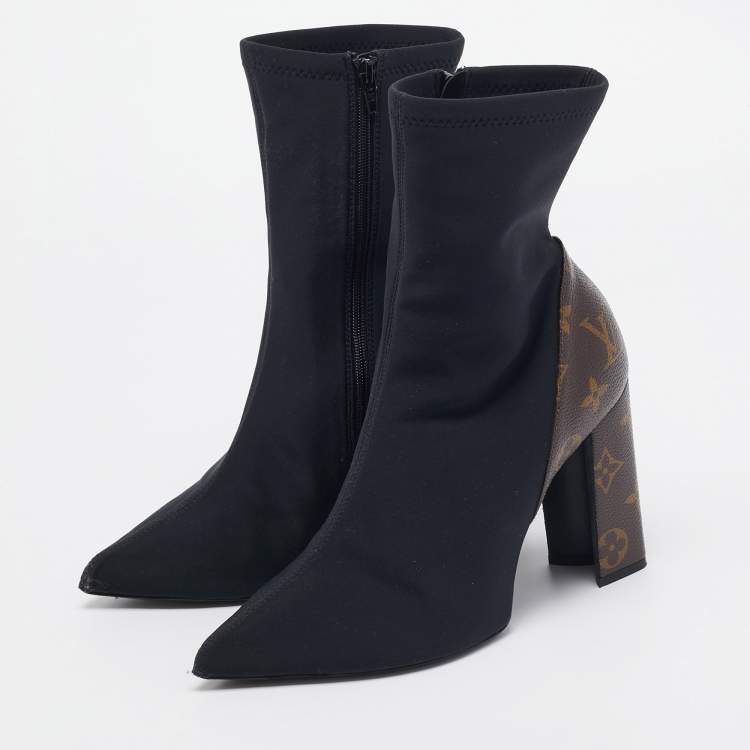 Pre Owned Louis Vuitton Black/Brown Monogram Canvas and Nylon Matchmake Boots Size 37
