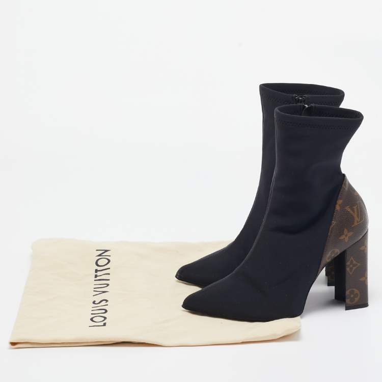 Pre Owned Louis Vuitton Black/Brown Monogram Canvas and Nylon Matchmake Boots Size 37