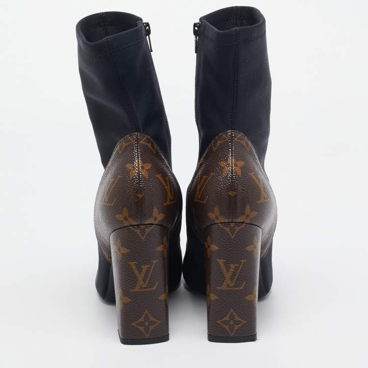 Pre Owned Louis Vuitton Black/Brown Monogram Canvas and Nylon Matchmake Boots Size 37