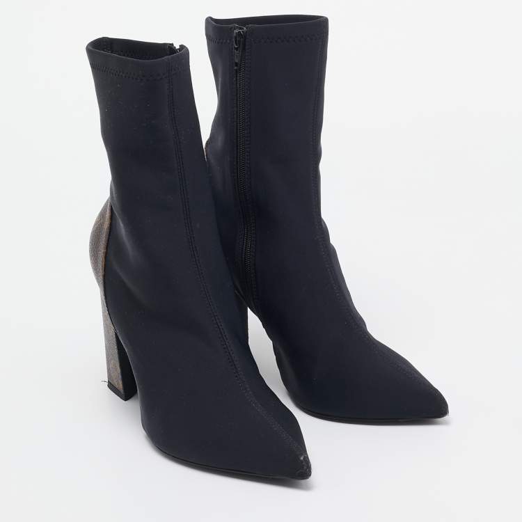 Pre Owned Louis Vuitton Black/Brown Monogram Canvas and Nylon Matchmake Boots Size 37