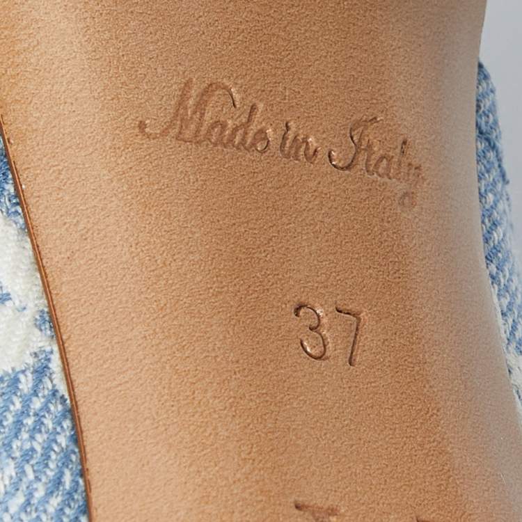 Pre Owned Louis Vuitton Blue Monogram Denim Leather Mules Size 37