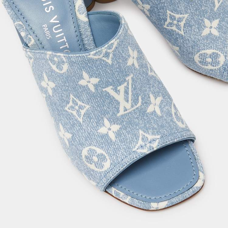Pre Owned Louis Vuitton Blue Monogram Denim Leather Mules Size 37