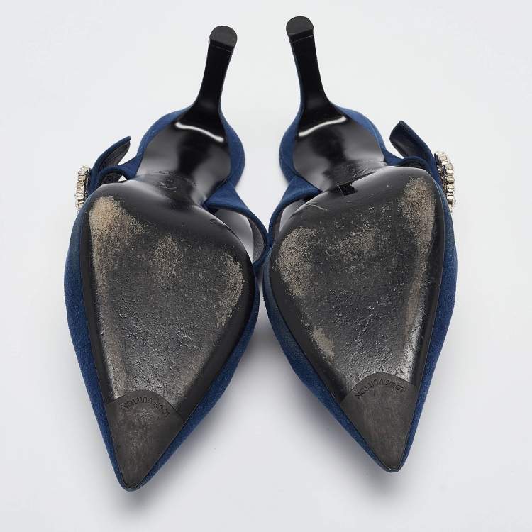 مملوكة مسبقًا Louis Vuitton Navy Blue Suede Madeleine Mules Size 39.5