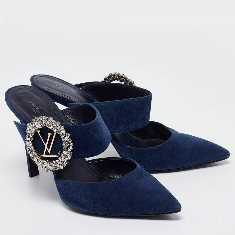 مملوكة مسبقًا Louis Vuitton Navy Blue Suede Madeleine Mules Size 39.5