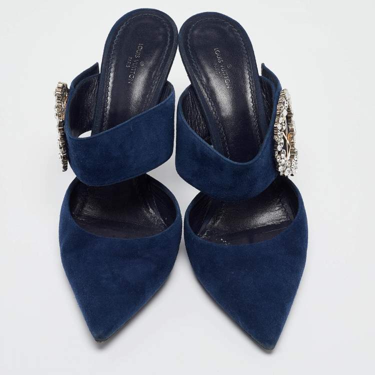 مملوكة مسبقًا Louis Vuitton Navy Blue Suede Madeleine Mules Size 39.5