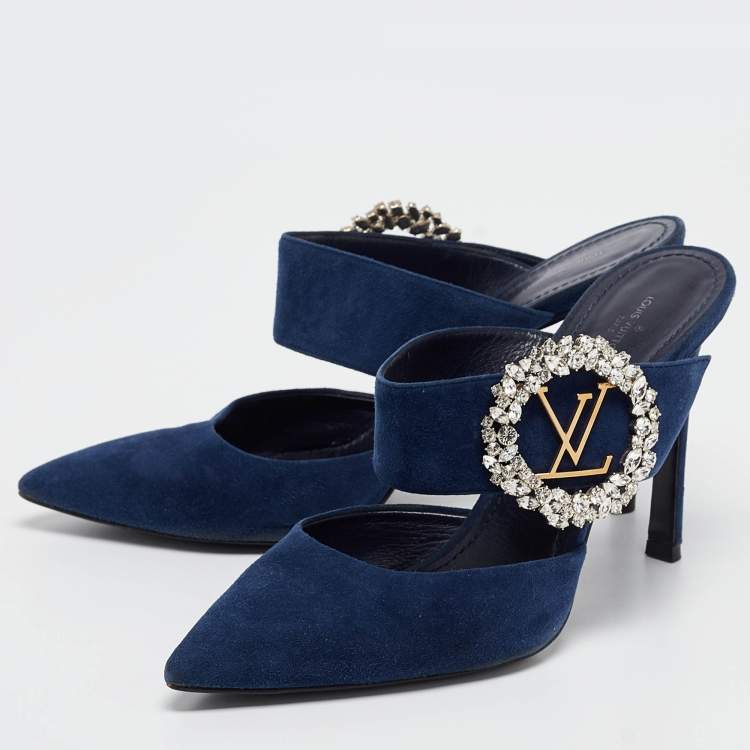 مملوكة مسبقًا Louis Vuitton Navy Blue Suede Madeleine Mules Size 39.5