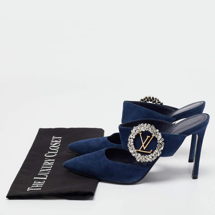 مملوكة مسبقًا Louis Vuitton Navy Blue Suede Madeleine Mules Size 39.5