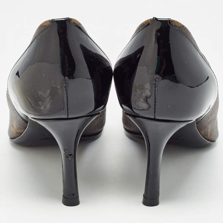 Pre Owned Louis Vuitton Brown/Black Monogram Canvas and Patent Chérie Pumps Size 38