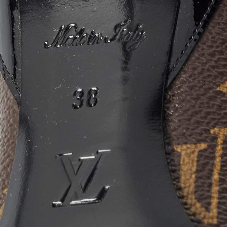 Pre Owned Louis Vuitton Brown/Black Monogram Canvas and Patent Chérie Pumps Size 38