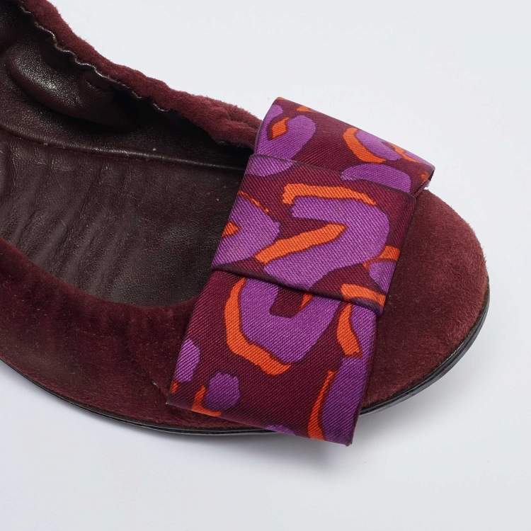 Pre Owned Louis Vuitton Burgundy Suede Bow Scrunch Ballet Flats Size 39