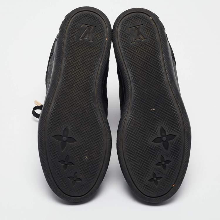 Pre Owned Louis Vuitton Black Leather And Suede Monogram Empreinte Wedge Sneakers Size 36