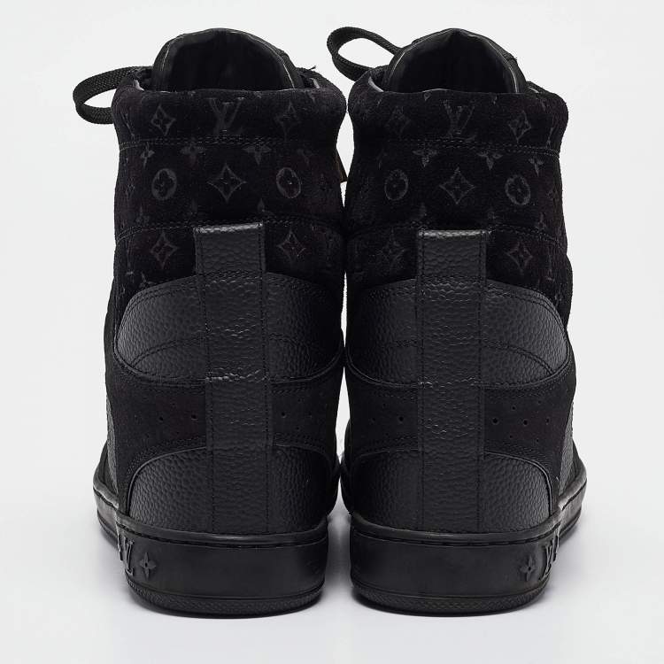 Pre Owned Louis Vuitton Black Leather And Suede Monogram Empreinte Wedge Sneakers Size 36