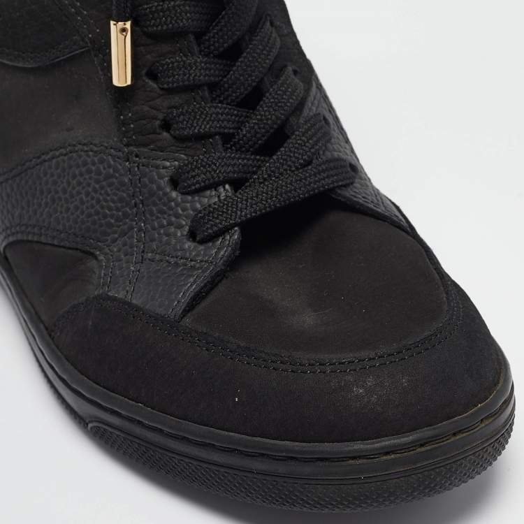 Pre Owned Louis Vuitton Black Leather And Suede Monogram Empreinte Wedge Sneakers Size 36