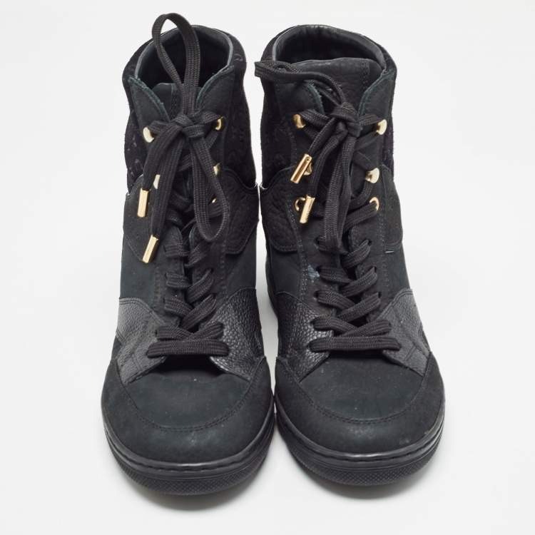 Pre Owned Louis Vuitton Black Suede and Leather Millenium Sneakers Size 35.5