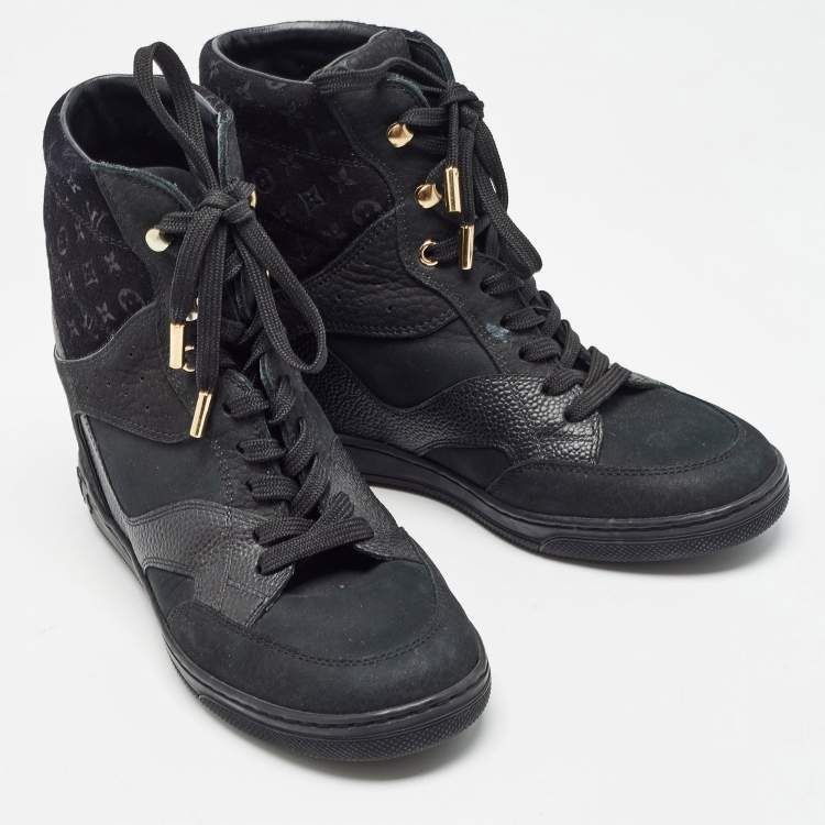 Pre Owned Louis Vuitton Black Suede and Leather Millenium Sneakers Size 35.5
